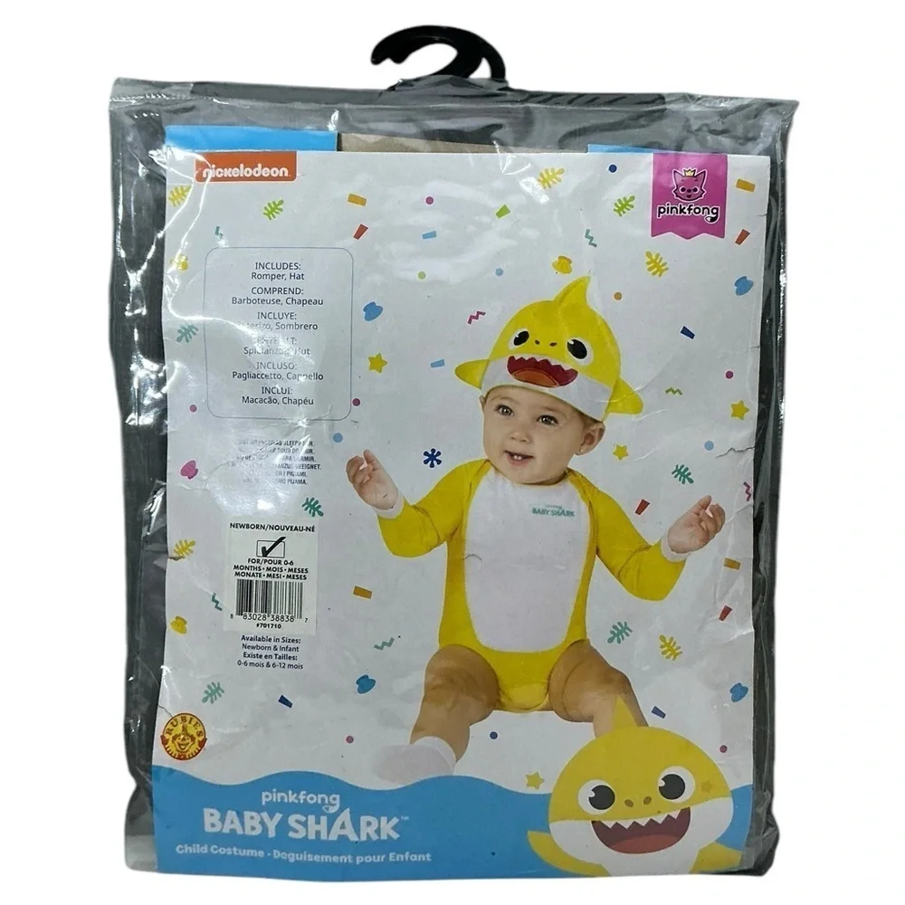 Pinkfong Baby Shark Costume Romper Onesie with Headpiece Yellow Infant 0-6 Mo